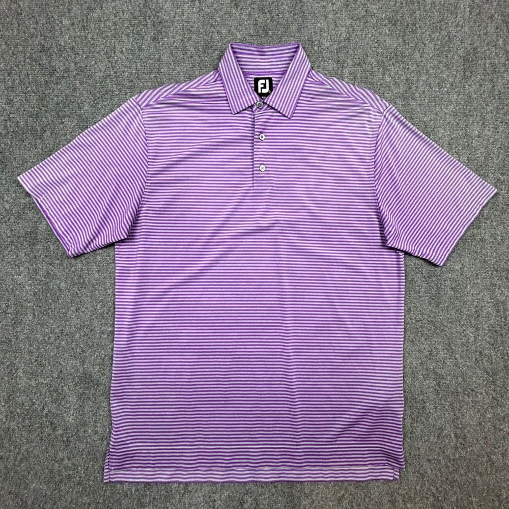 FootJoy Polo Shirt Mens L Purple‎ Grey Striped Short Sleeve Stretch Golf